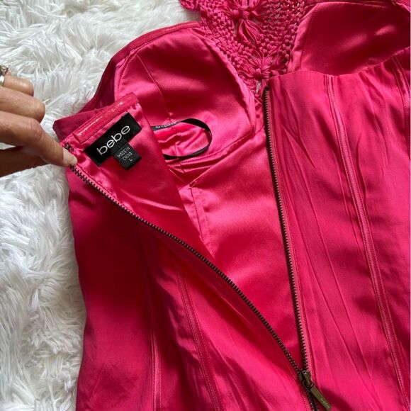 Bebe Corset Halter Top Pink Silk Womens Size Large - Picture 6 of 10
